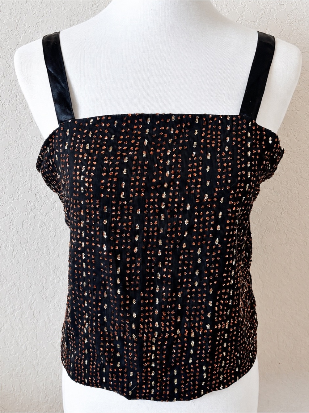 Vintage Kaki Roberts Black Beaded Embellished Cami Tank Top 100% Silk Y2K Party